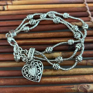 Brighton Three Strand Silver Heart Charm Bracelet with Crystal Accents thumbnail 3