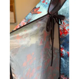 Blue Floral Duster robe Long Sleeve Maxi Kimono Robe Bird boho whimsi Sm dainty thumbnail 4