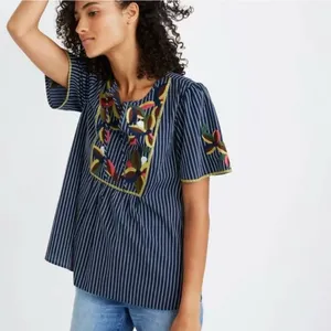 Madewell Floral Embroidered Fable Swingy Top in Twilight Tonal Stripes Size XS‎ thumbnail 2
