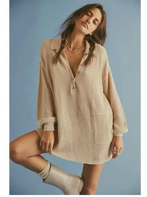 Free People Beach Picnic Mini Sweater Dress Natural Size S thumbnail 1