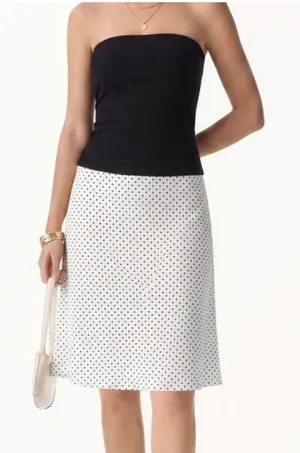OGLmove Stretch Cotton Polka Dot A-Line Flare Skirt White Black Size S New NWT thumbnail 1