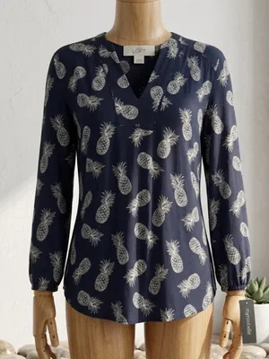 LOFT Pineapple Long Sleeve Blouse Small thumbnail 1