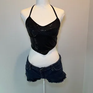 Love‎ J Black Sequin Halter Top Small Y2K Festival Clubwear thumbnail 3