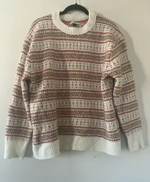 American Eagle Fair Isle Knit Sweater Medium Brown White Cozy Winter Cabin thumbnail 1