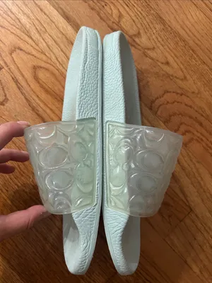 Coach Light Blue Signature Embossed Slide Sandals with Clear Jelly Strap size 10 thumbnail 4