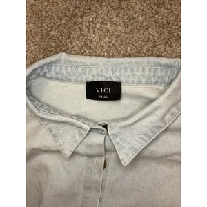 VICI Belted Chambray Cotton Romper Button Front Collared Light Blue Women's, S thumbnail 6