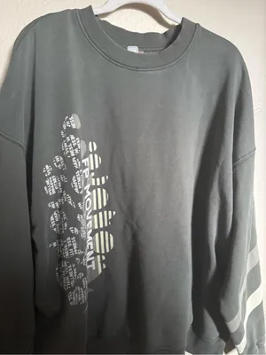 Free People Movement All Star Buti Logo Sweatshirt Sz L Oversized Green Stripe thumbnail 4