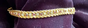 Vintage Mid-Century Gold Tone Purple & Clear Rhinestone Tennis Bracelet 7" thumbnail 1