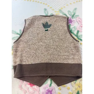 Christopher & Banks Hand Embroidered‎ Sweater Vest Brown Tan Leaf Button Front M thumbnail 7