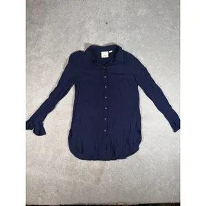 Maeve Anthropologie Womens 2 Navy Blue Button Front Tunic Blouse thumbnail 3