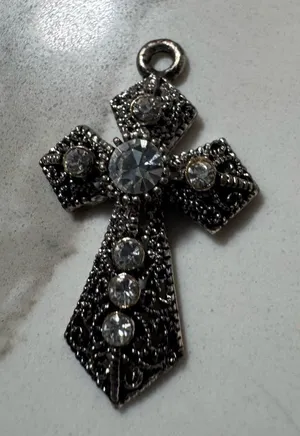 Silver-Tone Crystal Cross Pendant - Clear Stones thumbnail 1