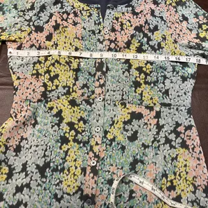LOFT‎ Size 4 Floral Midi Dress Grey Pastel Button Front Sheer Lined Long Sleeve thumbnail 14