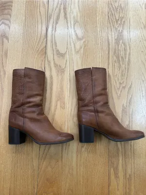 Frye Nora Mid Leather Pull On Boots Cognac Brown Block Heel Women's Size 10 B thumbnail 3