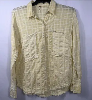 Free People Yellow Plaid Raw Hem Button Front Shirt Medium thumbnail 1