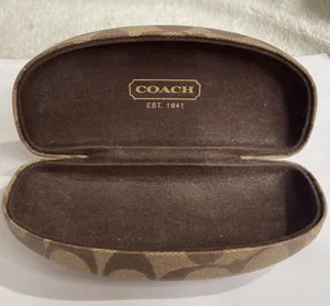 Coach signature C print hard clamshell sunglasses case in brown thumbnail 1