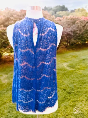 Love, Fire Royal Blue Mock Neck Lace Sleeveless Blouse thumbnail 5