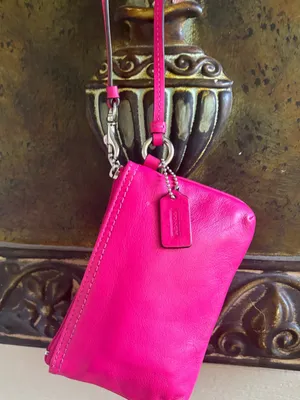 COACH Hot Pink Leather Wristlet Clutch thumbnail 8