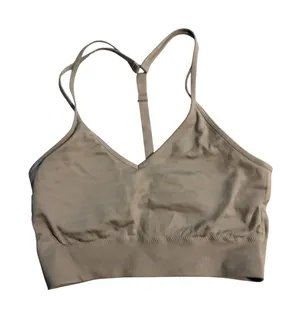 RBX Sports Bra Seamless Camo V-Neck Adjustable Straps Beige Tan Large thumbnail 1