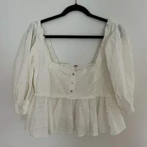 Free People Leave It To Me white Crop Top Blouse Button Boho XL NWOT thumbnail 3