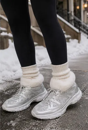 Skechers Silver Fur Trim White Winter Snow Boots Size 7.5 Y2K Snow Bunny thumbnail 1