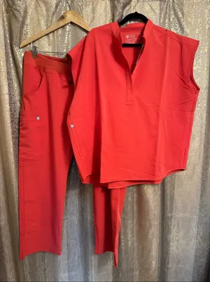 FIGS Rafaela‎ Top Kade Scrubs Pants in Clay Orange Matching Set NWT XL thumbnail 1