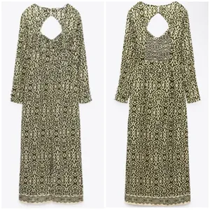 NWT‎ ZARA Printed Modal Midi Dress Green/Cream Small Boho Tribal Resortwear thumbnail 3