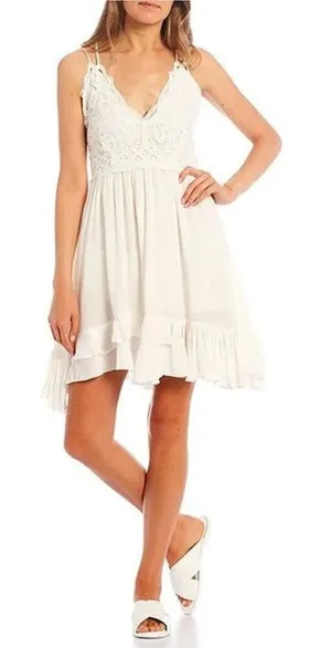 Chelsea & Violet Dress Womens Juniors S White Lace Bodice‎ Smocked Back Mini NEW thumbnail 1