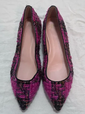 J crew Women's Pink Tweed Pointed-Toe Ballet Flats thumbnail 1
