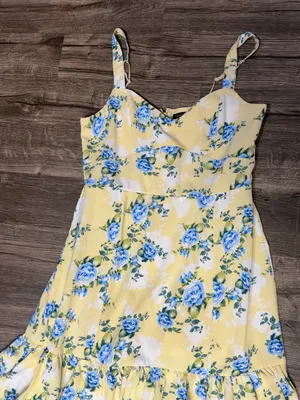 Abercrombie & Fitch Yellow Floral Tiered Midi Dress with Blue Accents thumbnail 6