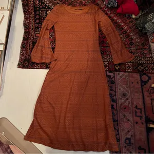 SheIn Rust brown lace overlay long sleeve midi dress thumbnail 2