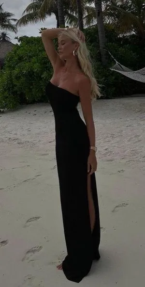 Tiger Mist Black Xenia Strapless Tub Maxi Bodycon Slit Dress thumbnail 2