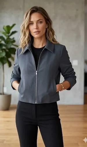 Rachel Zoe‎ Gray Full Zip Lightweight Jacket Cropped Utility Bomber Coat Sz 8 thumbnail 1