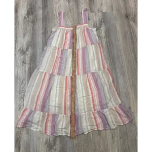 Rails Amaya‎ Juliette Stripe Tiered Linen Blend Midi Dress Pink Purple Medium thumbnail 6