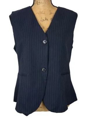 Zara‎ Womens Navy Blue Pinstripe Tailored V-Neck Waistcoat Vest Corpcore Size XL thumbnail 1