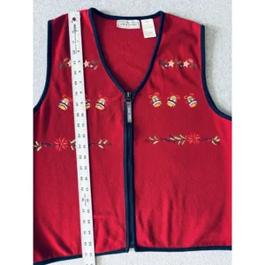 Vintage Erika Sport Womens Fleece Vest Red Embroidered Bells Holiday Christmas M thumbnail 10