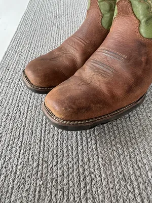 Justin Sage Green Brown Leather Western Square Toe Cowboy Festival Boots 5D or 7 thumbnail 8