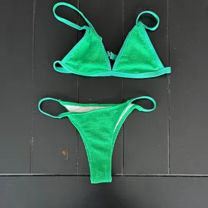 SHEIN Green Textured Triangle Bikini Set thumbnail 3