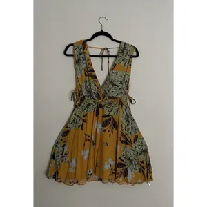 Free People "Marnie" Golden Yellow Floral Short Dress Size S Rayon Boho Floral. thumbnail 7