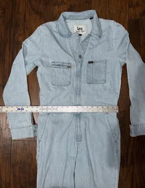 Lee X-small Women's Light Blue Denim Jumpsuit Union-Alls Zip Long Sleeve thumbnail 5