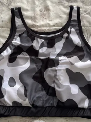 NWT Camouflage or leopard Sports Bra & Bike Shorts Set - Black/Grey, size M XL thumbnail 8