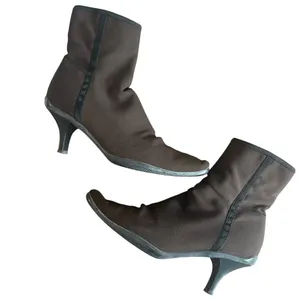 Vintage Prada Tessuto Nylon Sock Booties Kitten Heel Y2K Brown 38.5 thumbnail 4