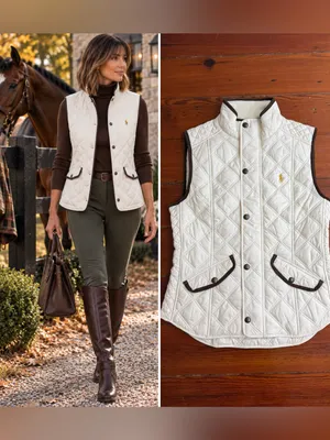 Polo Ralph Lauren White Quilted Sleeveless Stand Collar Preppy Vest Sz S 🧡🍄 thumbnail 2