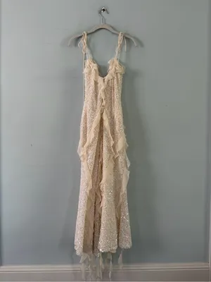 NWT Bardot Marsella Ruffle Sequin Ivory Bridal Coquette Midi Dress thumbnail 5