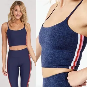 Spiritual Gangster Practice Cami‎ Navy Blue Side Stripe Crop Top Size Small thumbnail 2