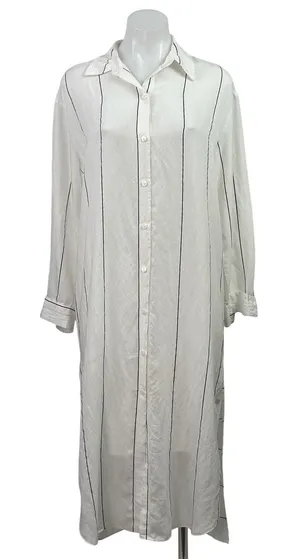 Zara Women's White Striped Long Sleeve Relaxed Button Down Midi Shirt Dress XS thumbnail 1