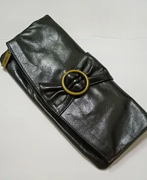 Hobo International Black Leather Clutch with Gold Ring Accent thumbnail 1