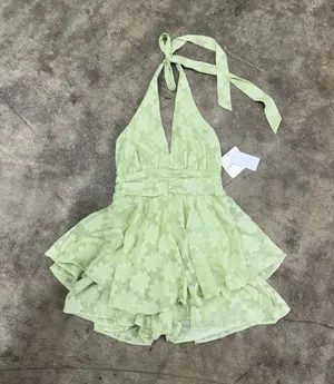 Charmed Hearts green jacquard floral halter romper thumbnail 1