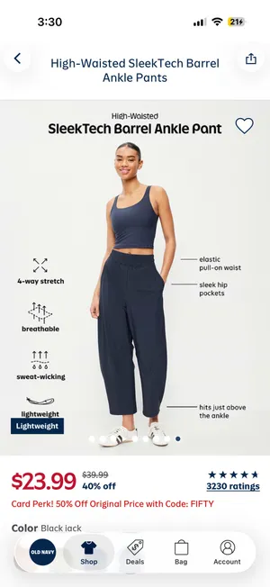 Old Navy Sleek Tech Barrel Ankle Pants thumbnail 4
