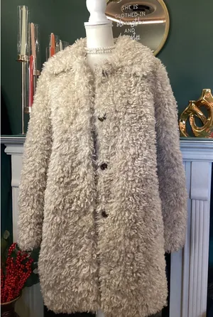 Lulus‎ Faux Fur Coat XS Beige Curly Sherpa Button Front Coat thumbnail 1