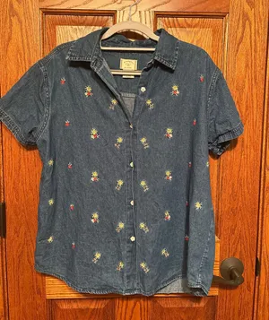 Wrangler Vintage Floral Embroidered Denim Button Down Shirt thumbnail 1